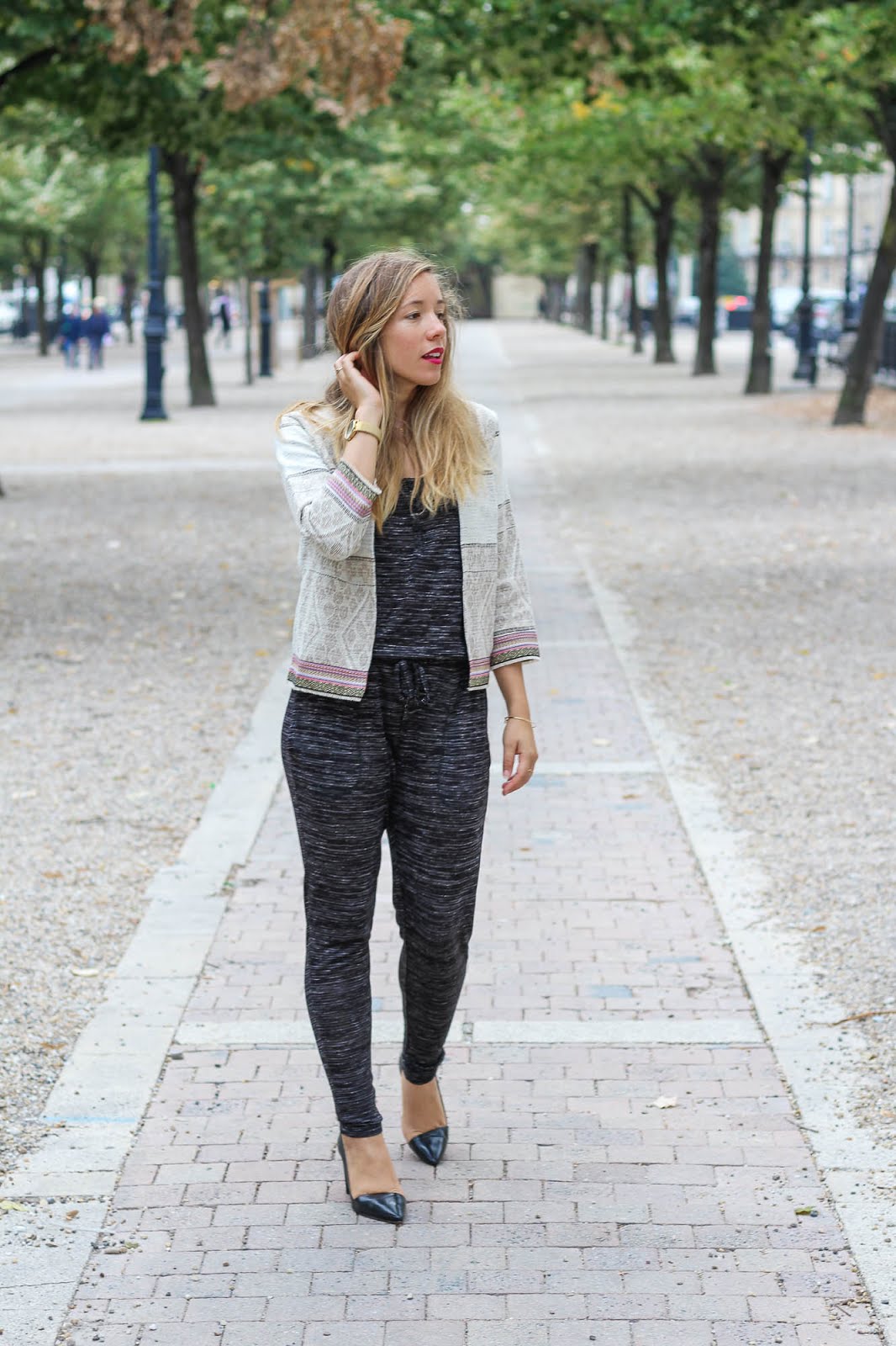 combinaison pantalon gris chiné 