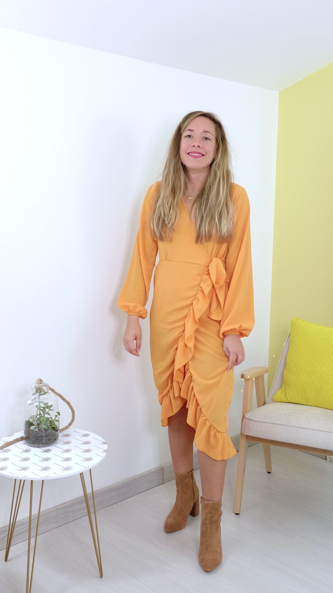 robe jaune volants boohoo