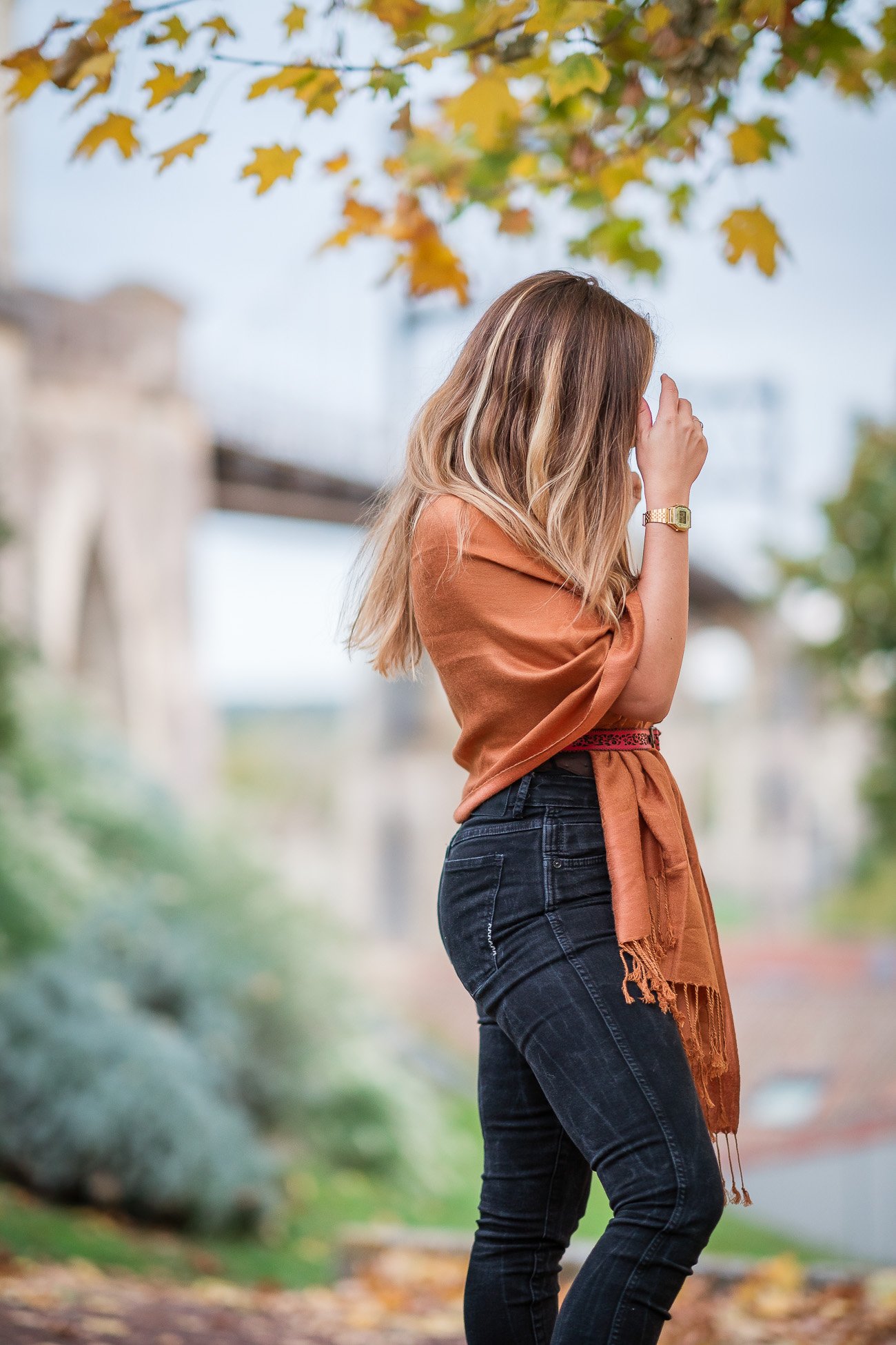 écharpe cuivre automne ceinture