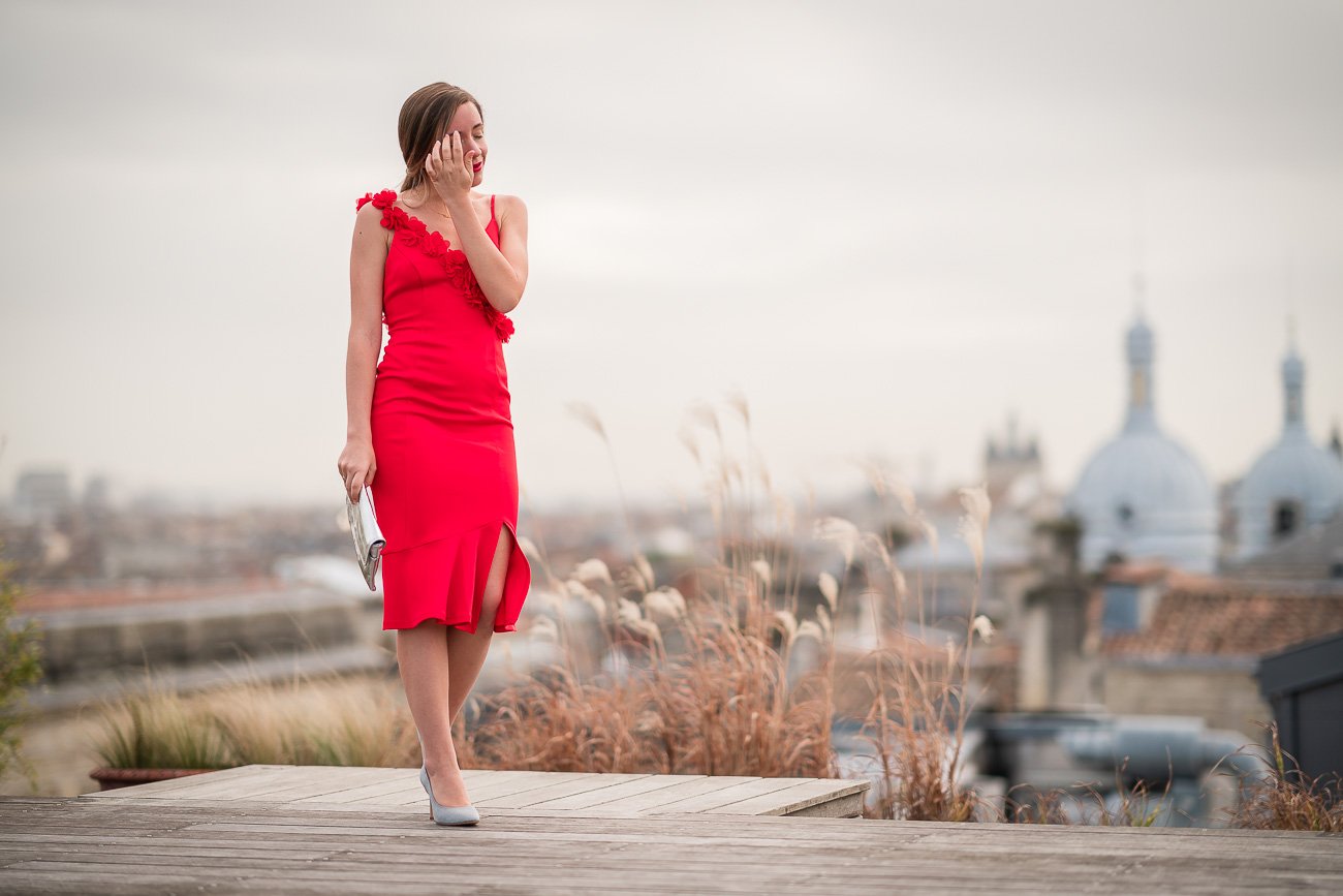 Robe rouge mi longue Asos Petite