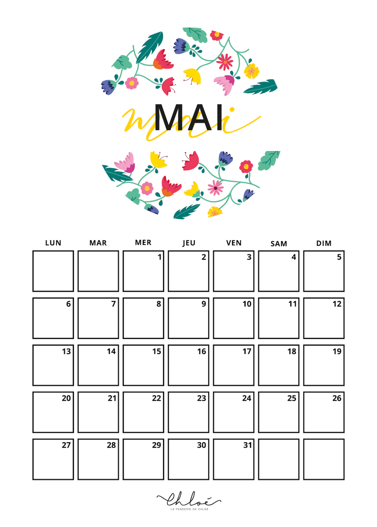 Calendrier Mois De Mai 2023 à Imprimer Calendrier MAI à imprimer + Printables | La Penderie de Chloé