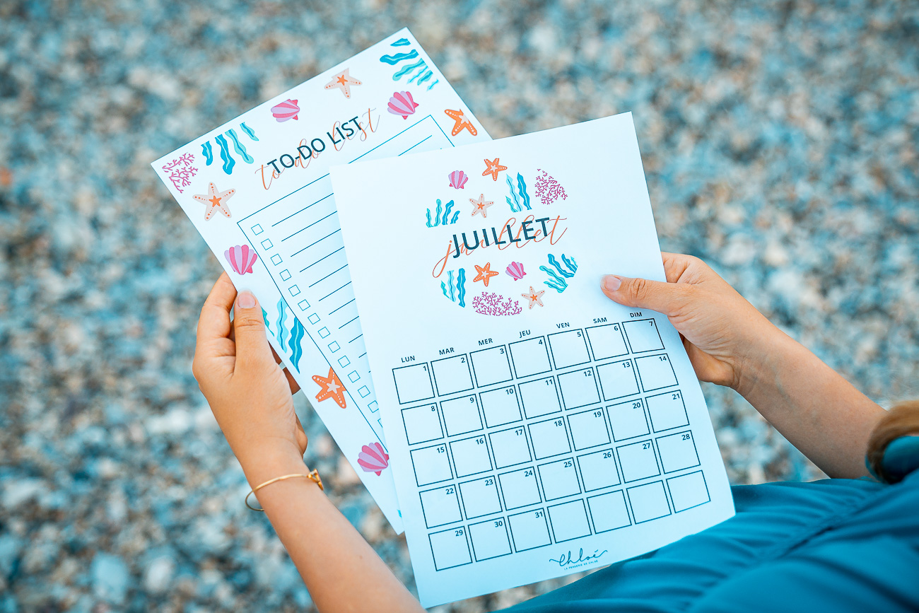 calendrier juillet motif océan