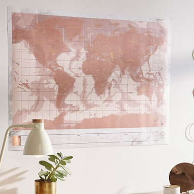 Carte du monde à gratter or rose