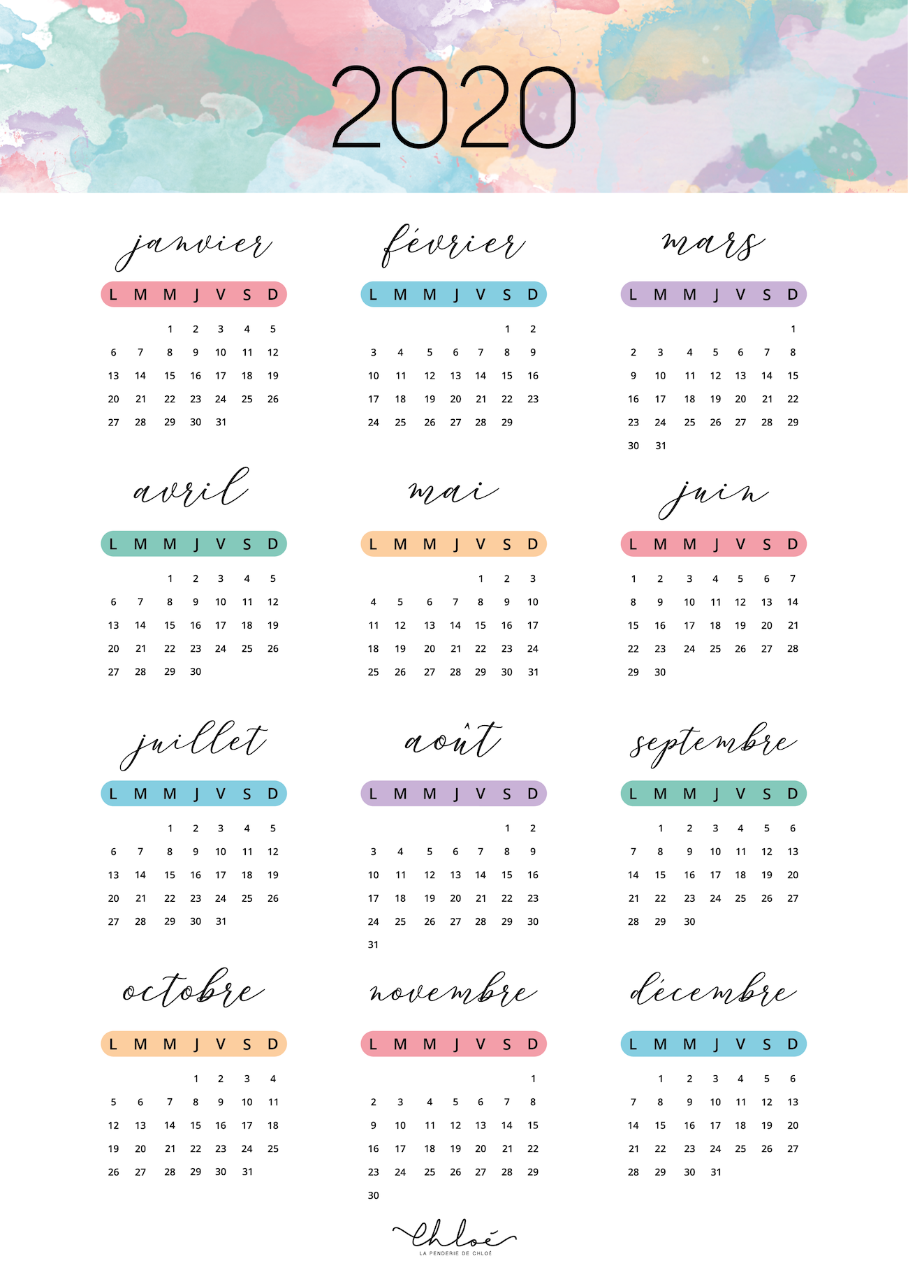 calendrier 2020 à télécharger