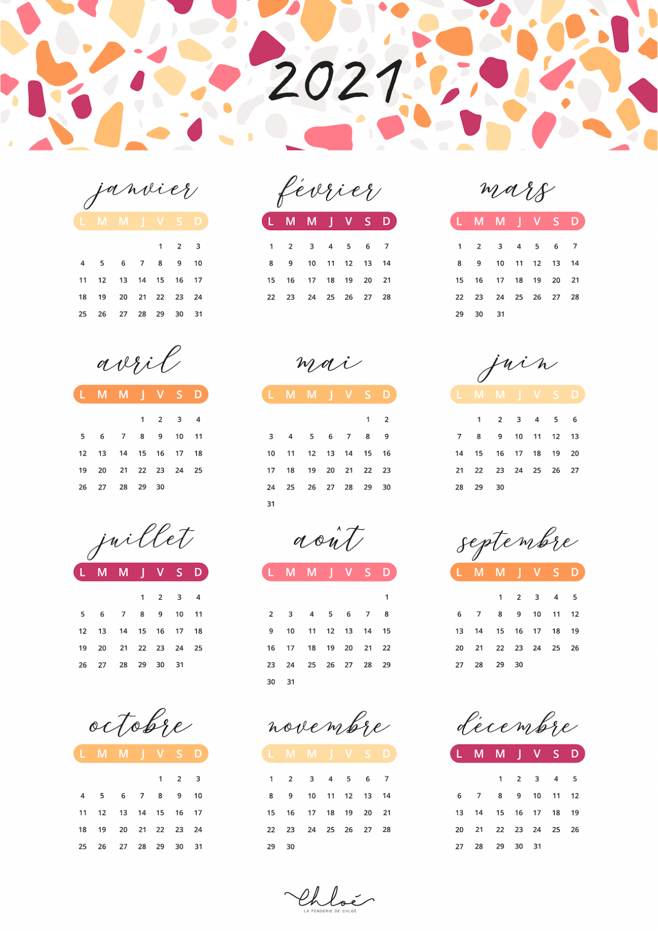 Calendriers 2021 à Imprimer Gratuit Calendrier 2021 à imprimer - blog lifestyle | La Penderie de Chloe