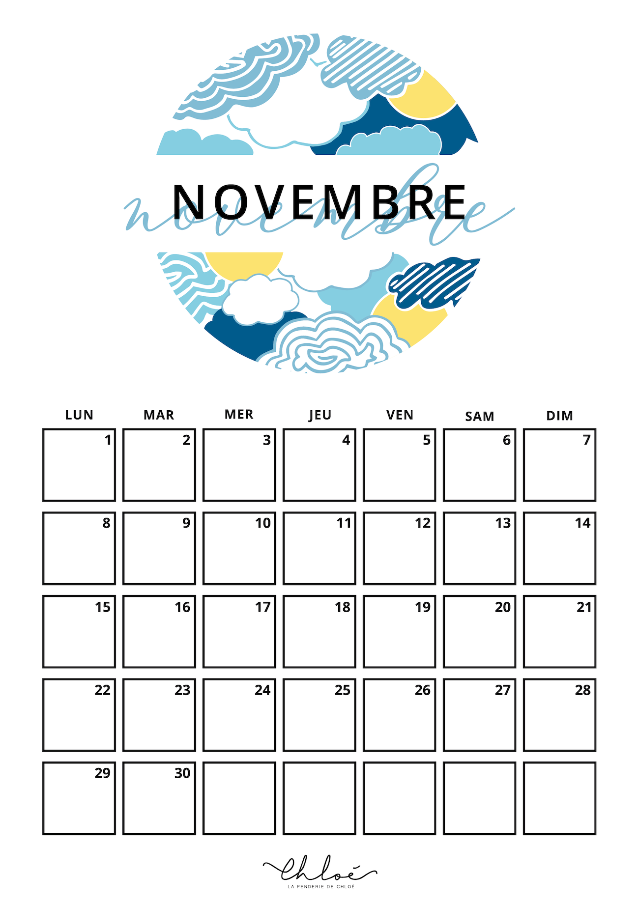 calendrier à imprimer novembre 2021