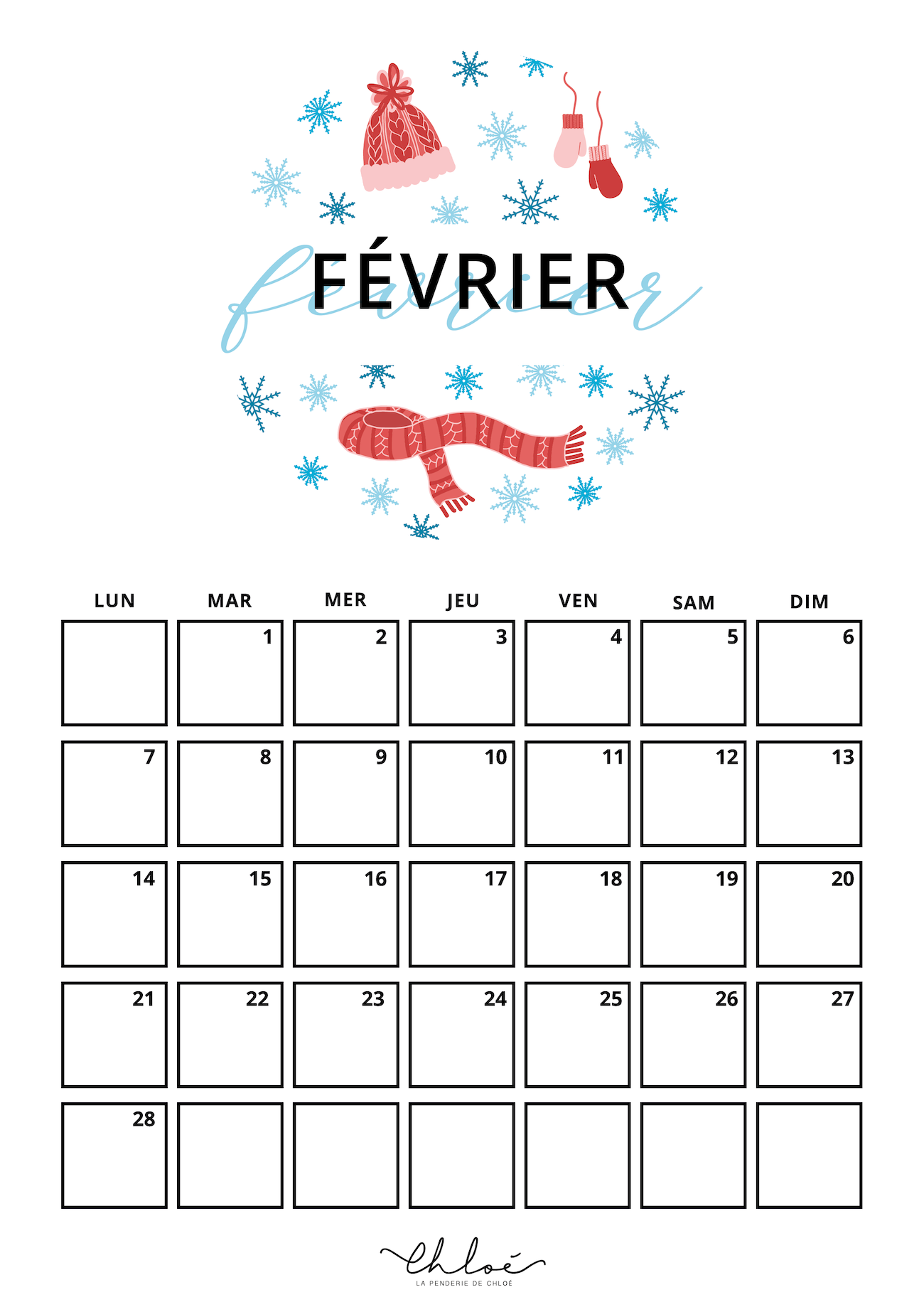 Février 2022 calendrier gratuit