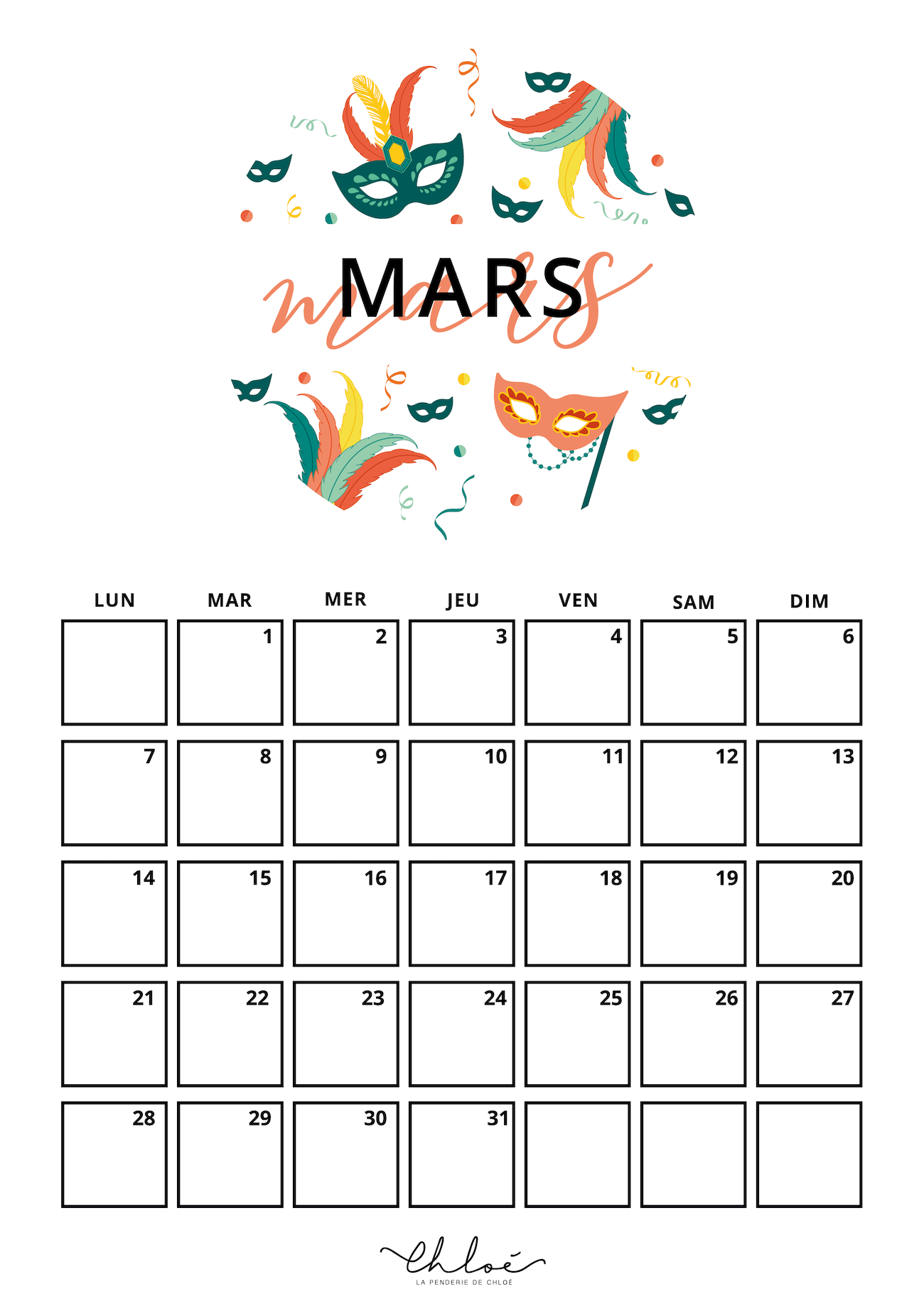 calendrier mars 2022