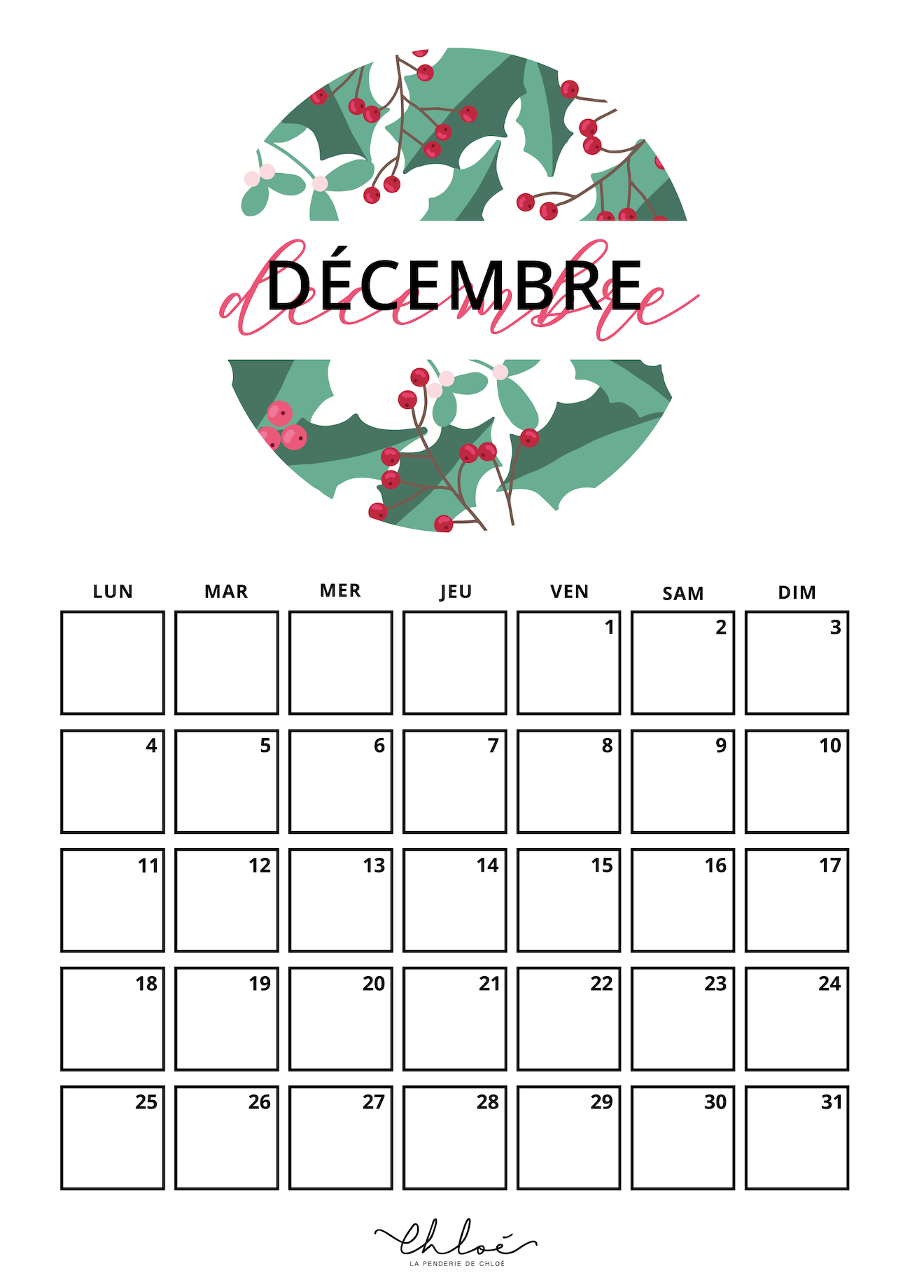 printables mois de décembre Noël