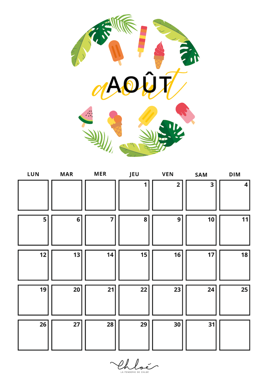 Calendriers 2024 à imprimer blog lifestyle La Penderie de Chloé