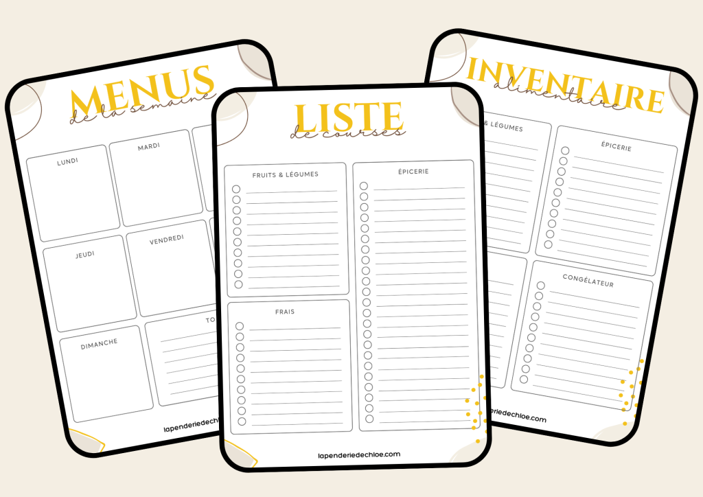 printables organisation course cuisine menus de la semaine