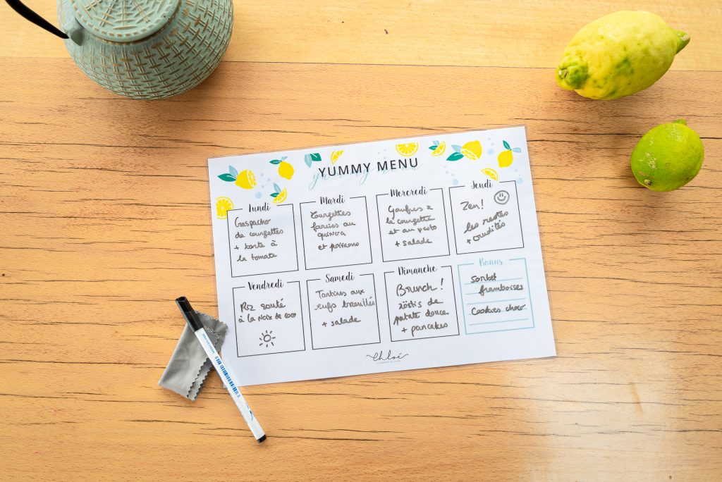 organisation cuisine menu à imprimer