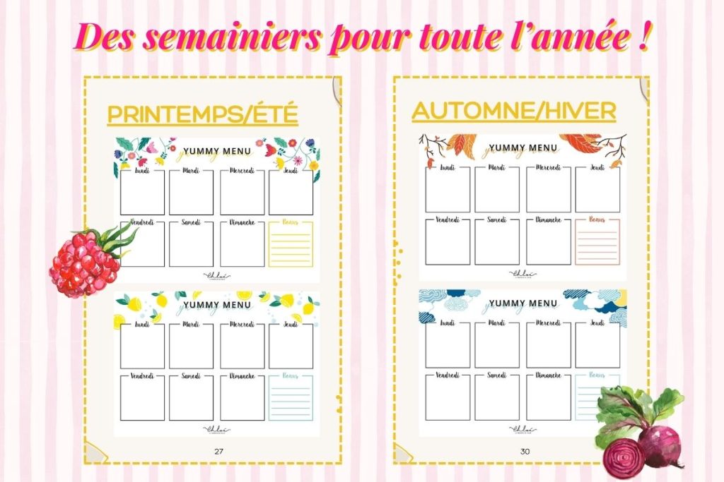 semainiers à imprimer menus de la semaine